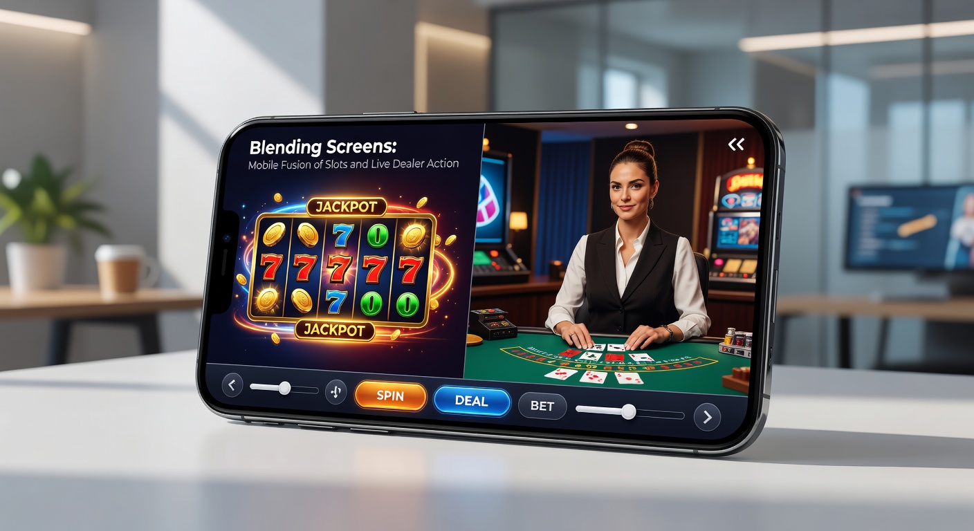 Close-up of a tablet screen in a dimly lit room, featuring a live dealer spinning a slot wheel hybrid game with chat bubbles and betting options active, highlighting immersive mobile play