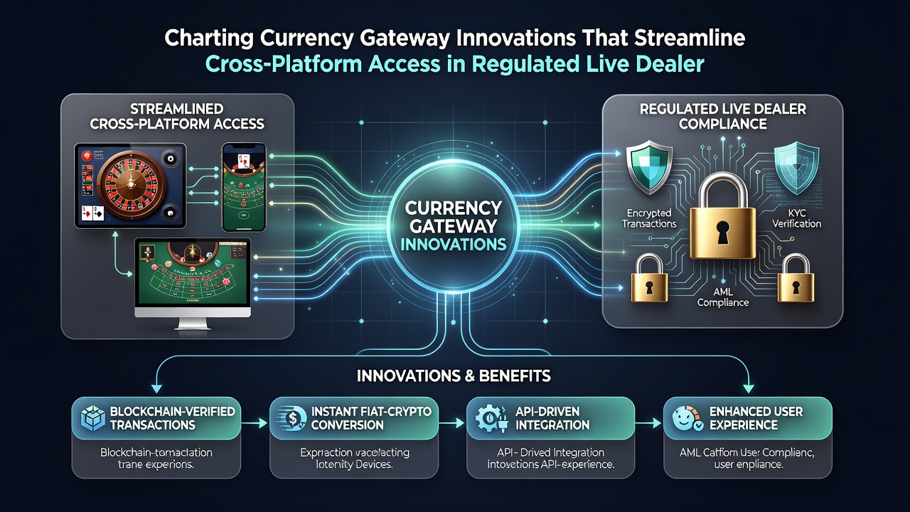 Live dealer table interface displayed simultaneously on mobile and desktop screens with active currency gateway indicators