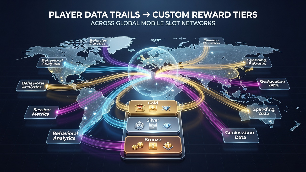 Mobile slot interface displaying personalized reward tiers generated from player data analysis