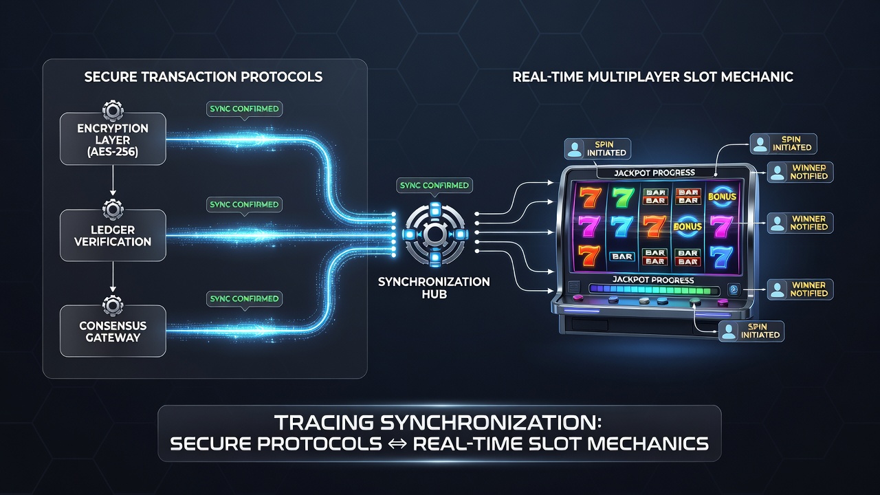 Mobile device interface displaying synchronized multiplayer slot action with transaction verification indicators